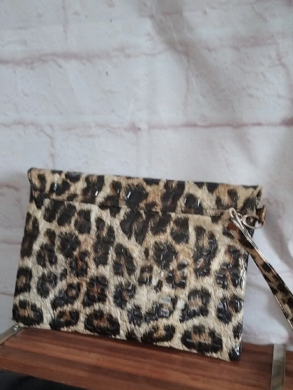 Leopard Print Envelope Clutch Wristlet - Brown